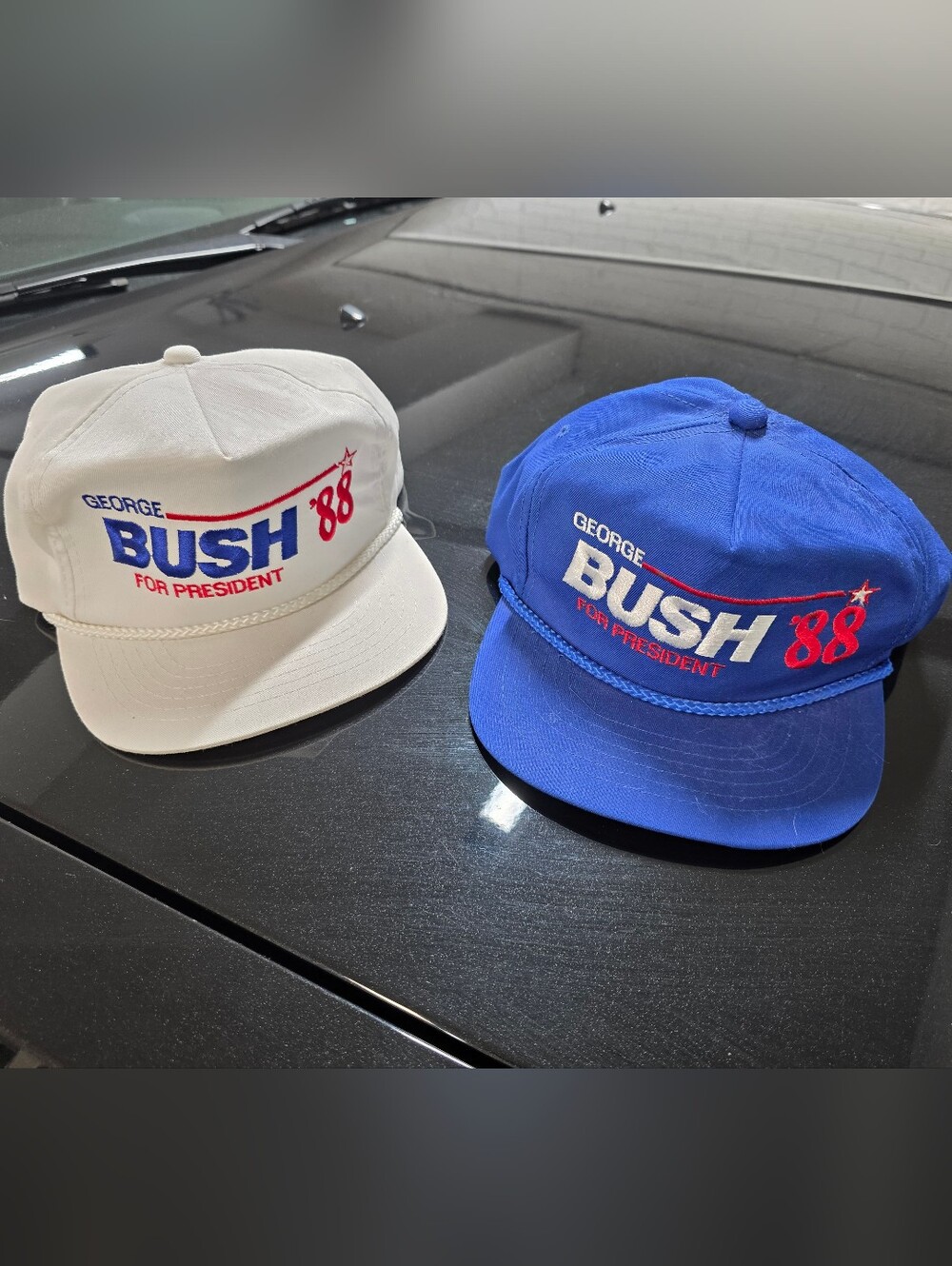 Vintage George Bush 1988 Political Campaign Hat Set (2),  White And Blue